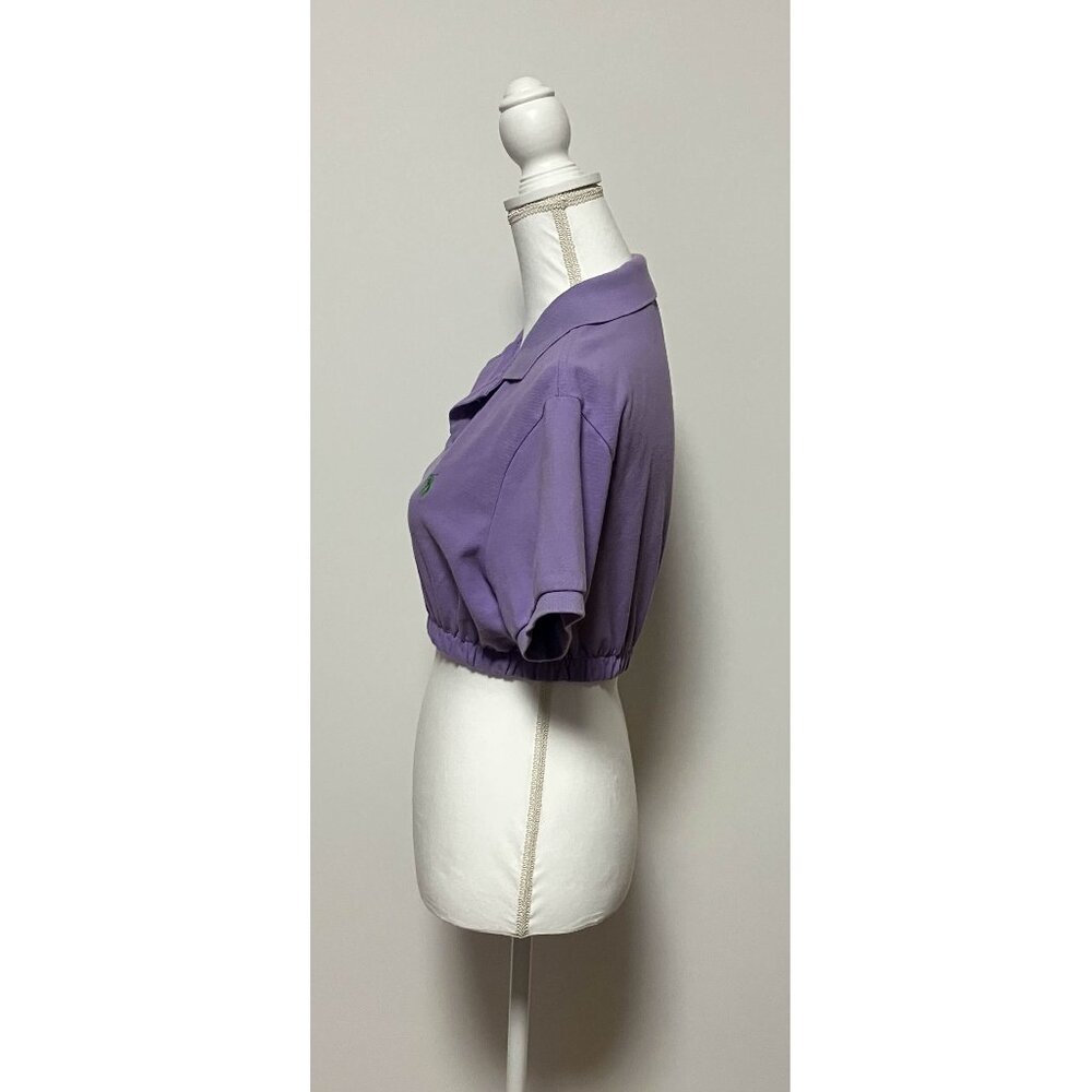 Polo Crop Top Custom Rework, Purple, Size Small (See Desc), Cinch/Elastic Bottom - Picture 2 of 10
